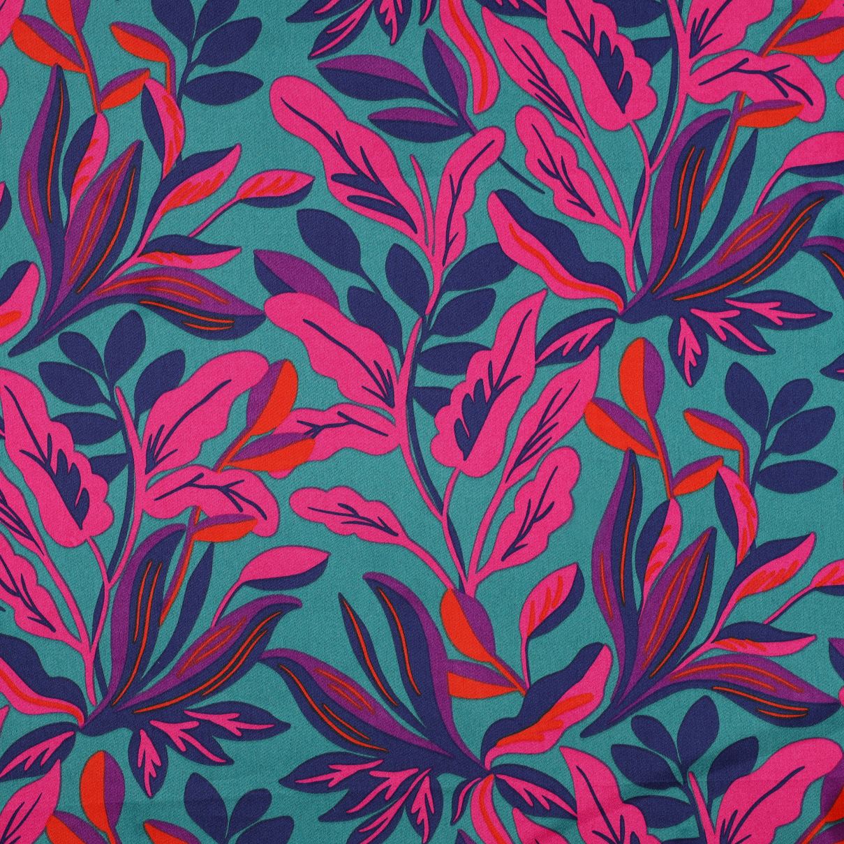 Katoen satijn groen met roze bloemen - Nerida Hansen